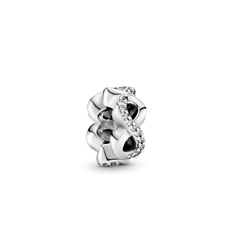 Hạt Charm Mạ Bạc S925 Hình Trái Tim Đính Kim Cương Giả Xinh Xắn