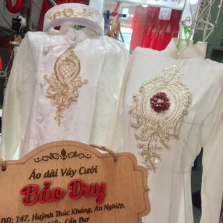 Áo dài nam trắng gấm