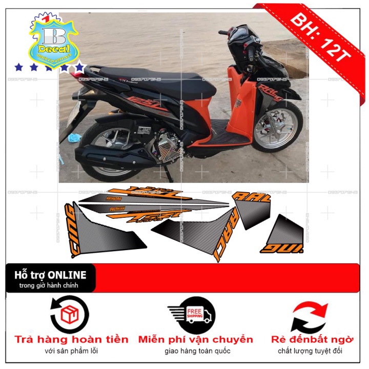 ( Quí khách vui lòng mang ra tiệm cho thợ dán ) Tem Click 125i cam đen