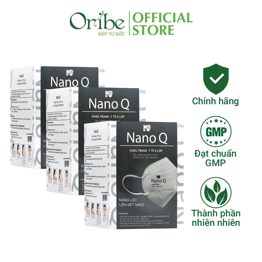 Combo 3 Khẩu Trang Y Tế NanoQ Oribe Tinh Dầu N95 5 Lớp Kháng Khuẩn Không Van Hộp 20 chiếc