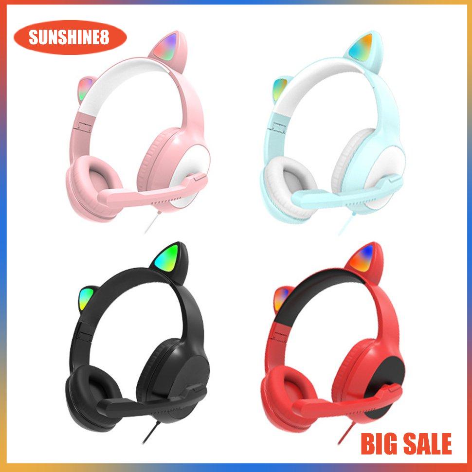 Tai nghe chơi game hình tai mèo dễ thương nhiều màu sắc kèm mic