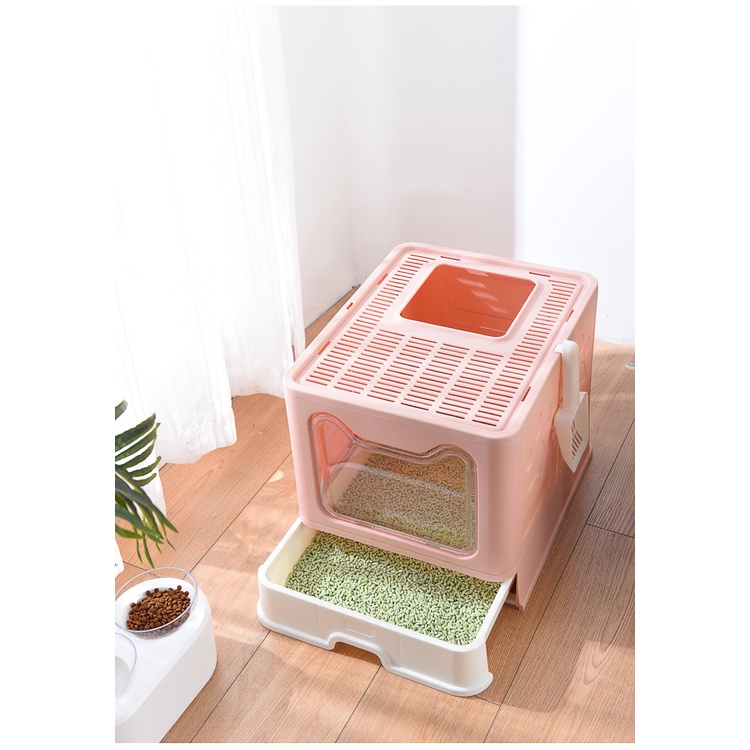 Nhà vệ sinh cho mèo size lớn có ngăn kéo khép kín chống văng cửa ra vào riêng kèm xẻng Boxy TBApets