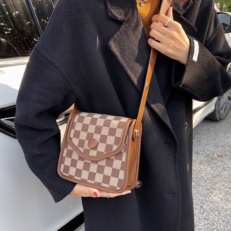 Túi đeo vai IELGY họa tiết kẻ sọc/ nhám phong cách cổ điển thời trang cho nữ