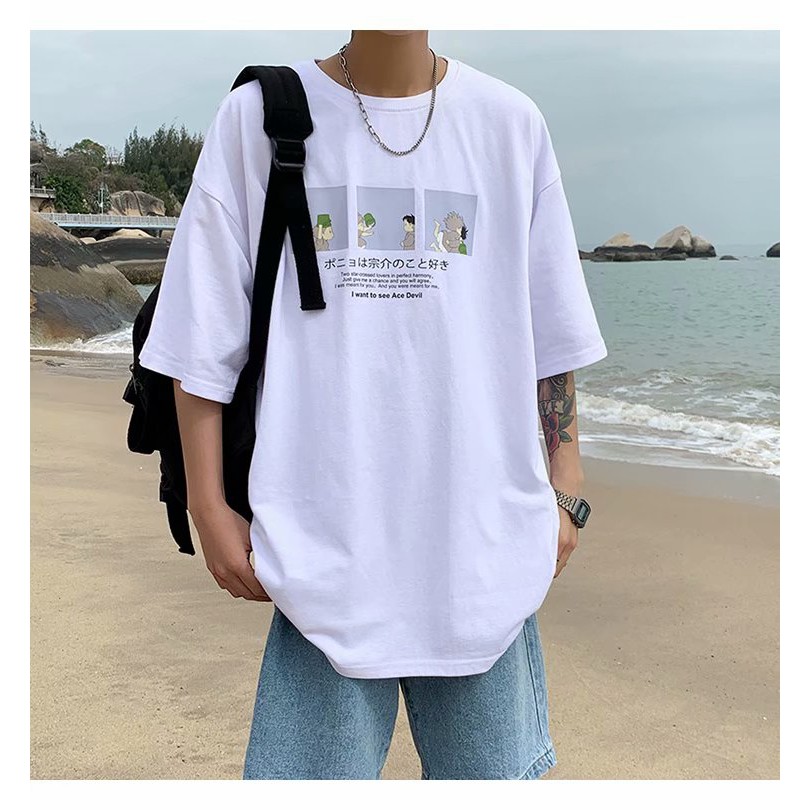 Áo Nam Tay Ngắn In Chữ Ponyo And Sosuk Size M-3Xl