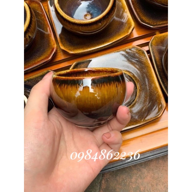 Bộ ấm chén men hoả biến hổ phách Bát Tràng - Bộ trà Bát Tràng- GỐM SỨ BÁT TRÀNG
