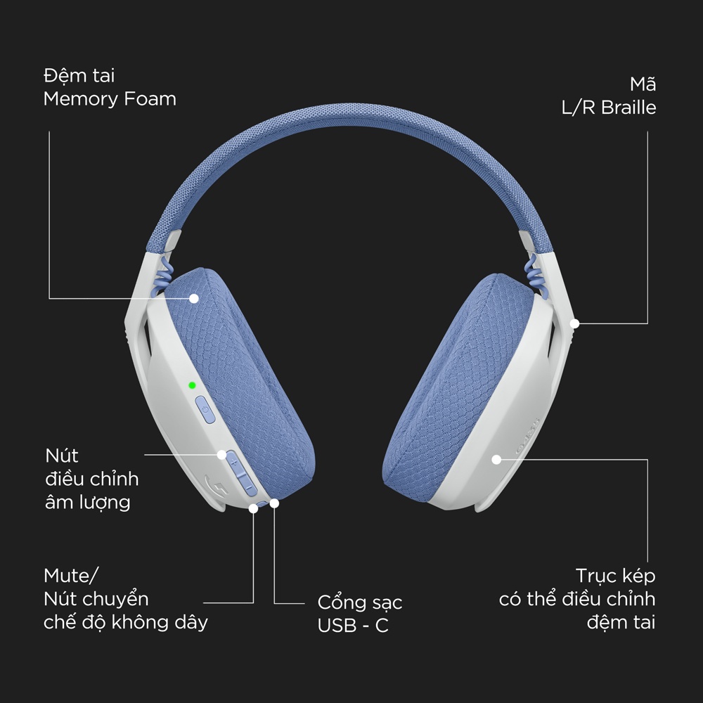 Tai nghe game không dây Bluetooth Logitech G435 – Mic ảo tích hợp, siêu nhẹ, PC/ Mobile/ PS5