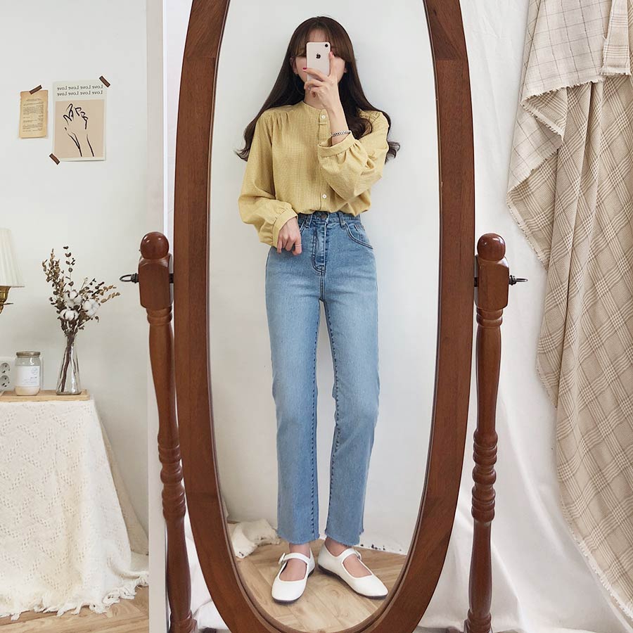 Áo sơ mi cổ cao tay dài phong cách thanh lịch cho nữ 27362