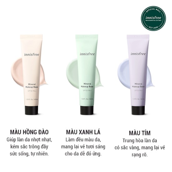 [Mã COSINN9 giảm 10% đơn 400K] Kem lót trang điểm innisfree Mineral Make Up Base SPF30 PA++ 40ml