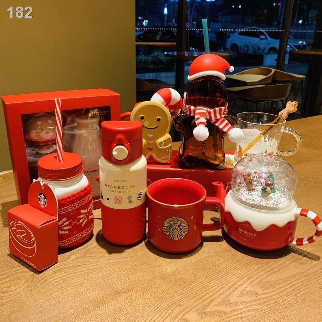 [bán chạy]Cốc Starbucks 2020 Giáng sinh mới dễ thương bánh gừng đỏ người đàn ông chim cánh cụt gấu phích uống cà phê