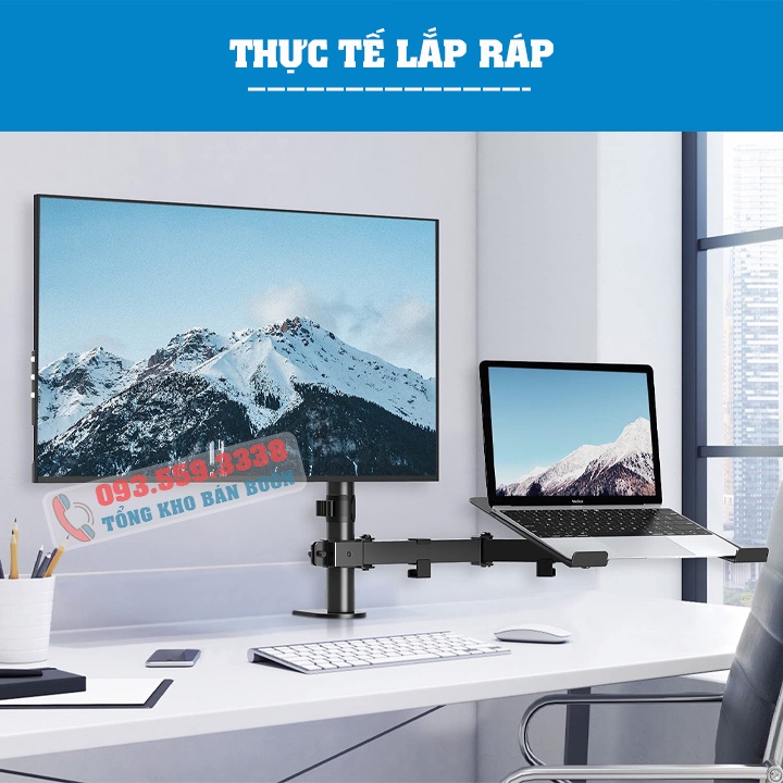 Giá Màn Hình 17 - 32 Inch Kèm Giá Đỡ Laptop 10 - 17 Inch - Kẹp Thành Bàn - Tay Treo Màn Hình Xoay 360 Độ - Model: M074