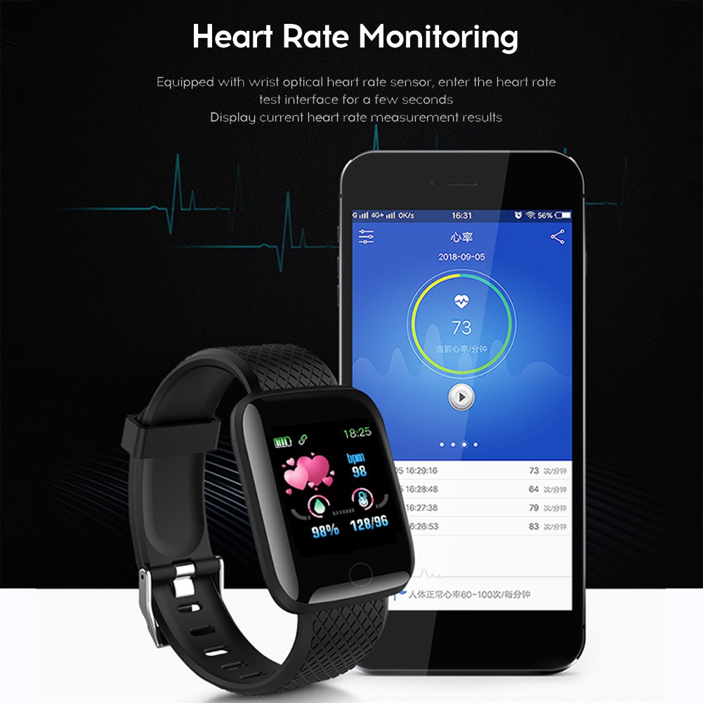 Vòng đeo tay thông minh 116 PLUS có Bluetooth theo dõi nhịp tim giấc ngủ chống thấm nước