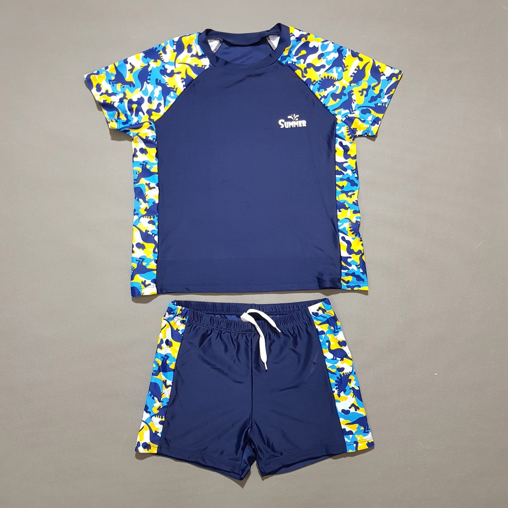 Bộ đồ bơi bé trai phối rằn ri khủng long mùa hè size đại 30-55kg