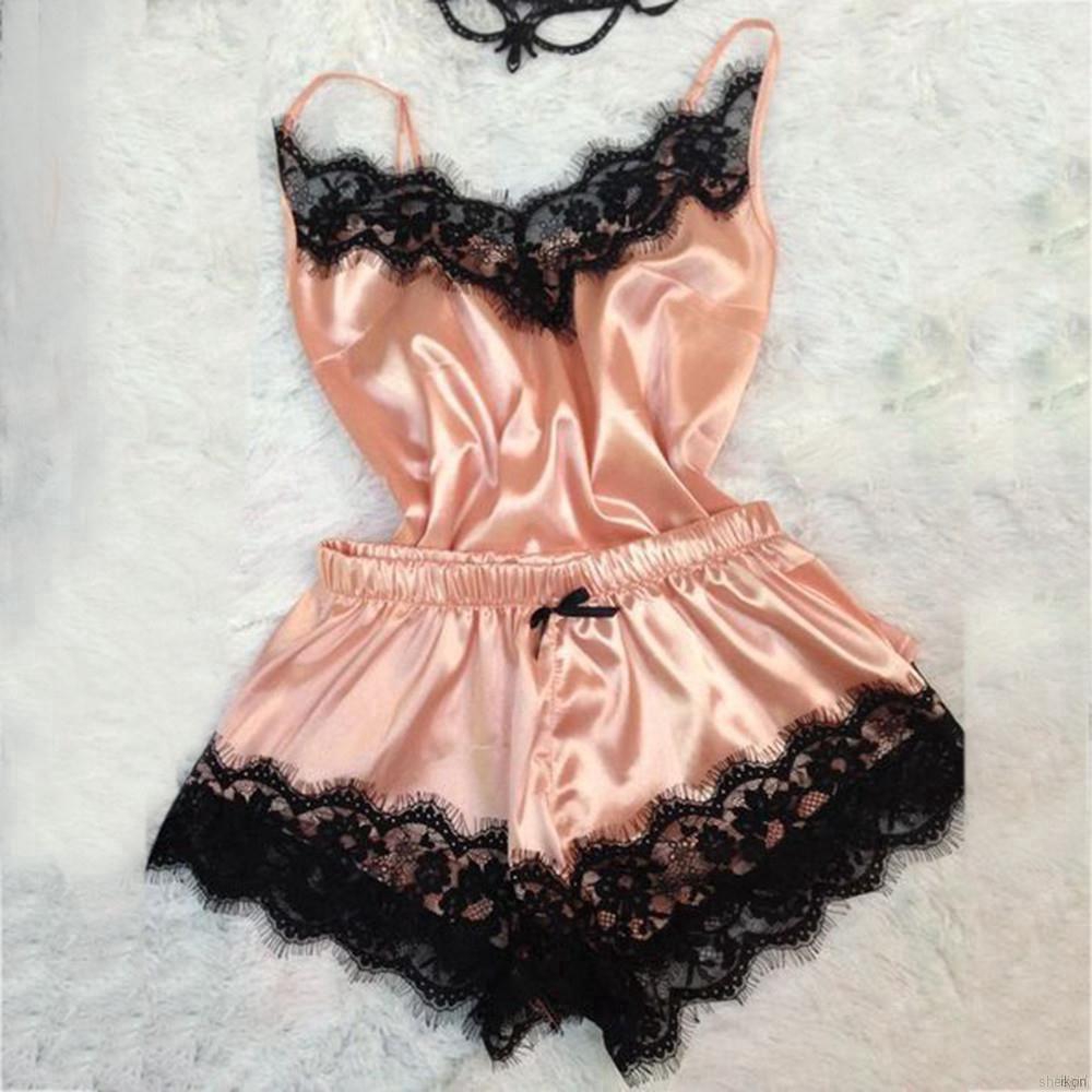 Bộ đồ ngủ vải lụa phối ren gợi cảm cho nữ
