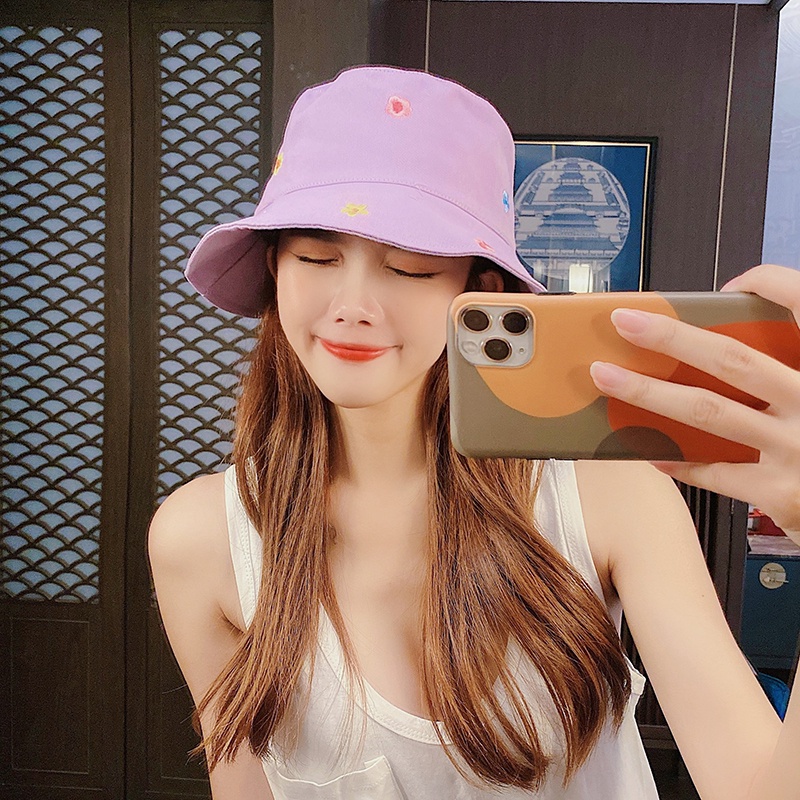 Mũ tai bèo chống nắng ngoài trời thêu hoa dễ thương phong cách Hàn Quốc ngọt ngào thời trang mùa hè thường ngày cho nữ