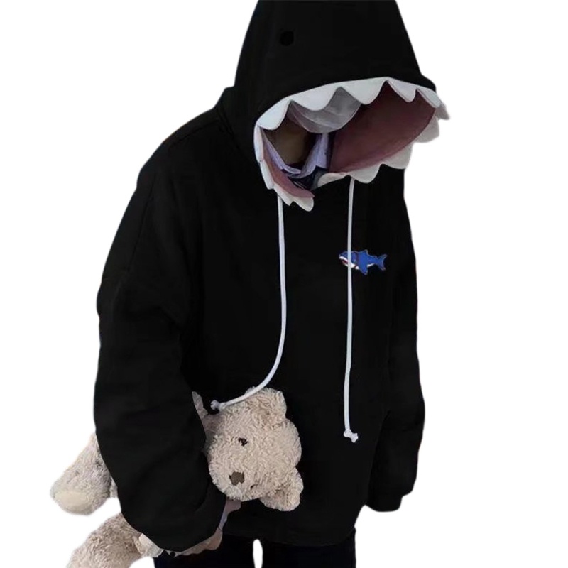 Áo hoodie tay dài in hình răng cá mập ngộ nghĩnh cho nam và nữ