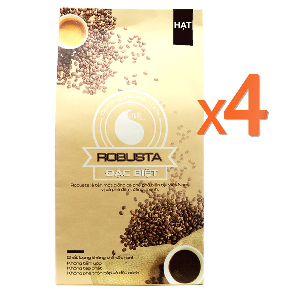 2Kg (4 gói) - Cà phê hạt Robusta nguyên chất 100% - Loại Đặc biệt - Light Coffee - Cà phê nội địa giá rẻ