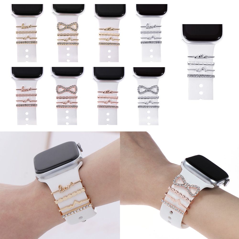 Nhẫn kim loại đính đá nhiều màu sắc dùng trang trí cho đồng hồ Apple