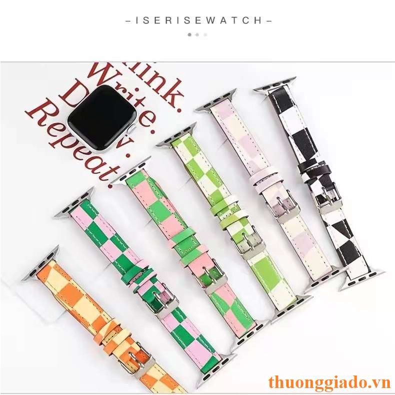 Dây đồng hồ Apple Watch 38mm/ 40mm/ 41mm/ 42mm/ 44mm/ 45mm (chất liệu da, họa tiết caro) series 1 đến series 7