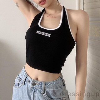 Áo croptop không tay thêu họa tiết chữ sành điệu cho nữ