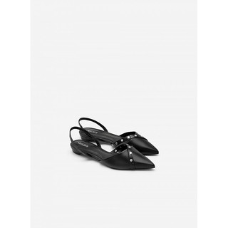Vascara Giày Slingback Vân Da Rắn Đính Đinh Tán - BMN 0476 - Màu Đen