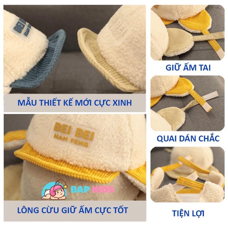 Mũ Lưỡi Trai Lông Cừu Thời Trang Giữ Ấm Tai Cho Bé 1 - 4 Tuổi