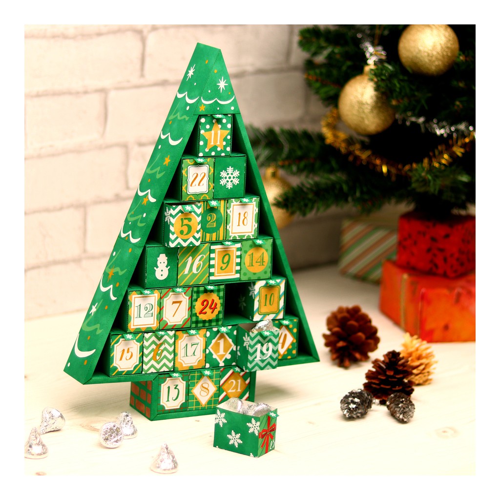 Mô hình giấy Giáng Sinh Noel Lịch cây thông Calendar Christmas Tree