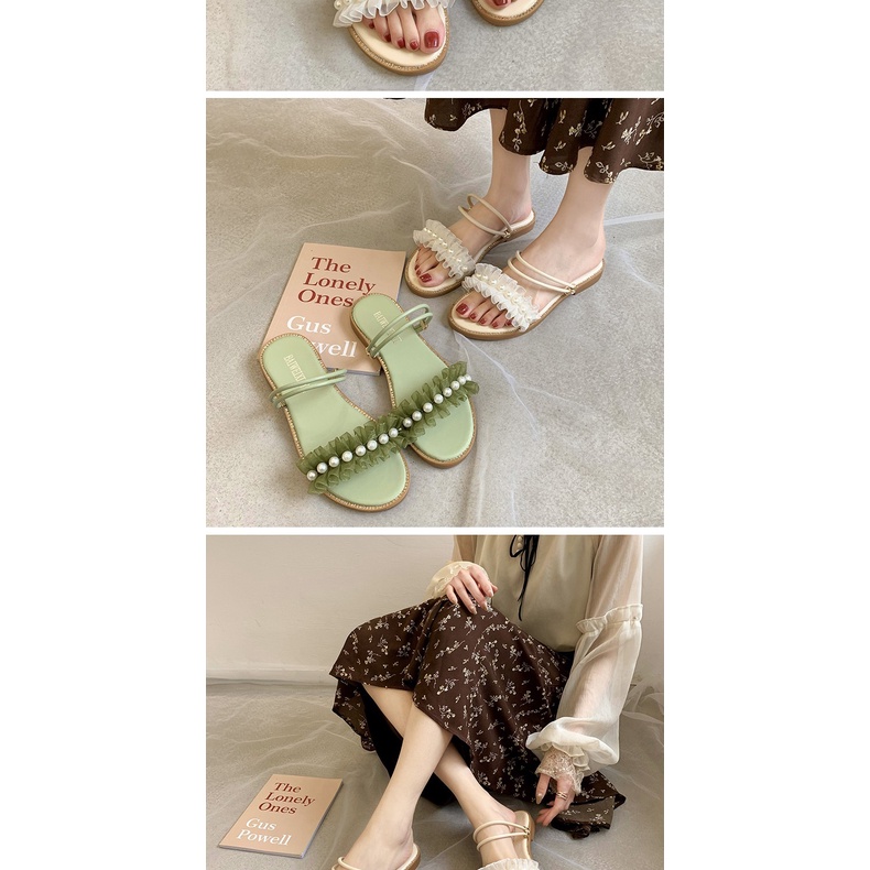 Dép Sandal Mùa Hè Hai Quai Đế Phẳng Phong Cách Thời Trang Hàn Quốc Mới Cho Nữ Sinh