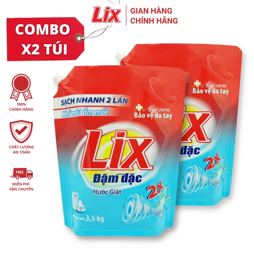 Combo 2 Túi nước giặt Lix đậm đặc hương hoa túi 3.5kg làm sạch cực nhanh