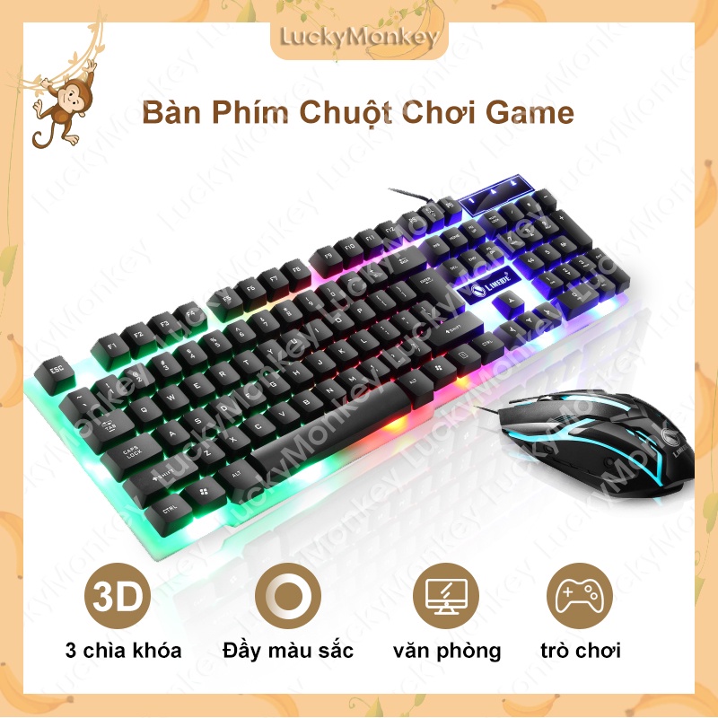Bộ bàn phím chơi game có dây kèm chuột máy tính với bộ bàn phím cơ USB 7 màu LED