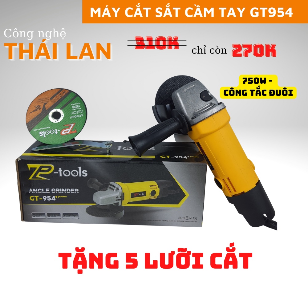 Máy mài góc cầm tay GT954-750W, Máy cắt sắt mini công tắc đuôi | Tặng kèm 5 lưỡi cắt