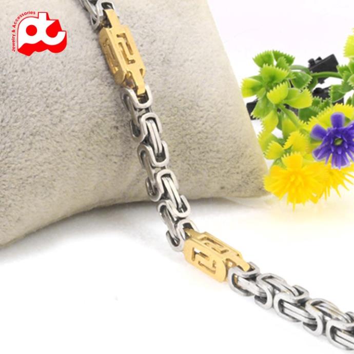 Lắc tay nam thời trang kiểu ziczac PT JEWELRY màu trắng mạ vàng cách điệu thép không gỉ PTLTNA88