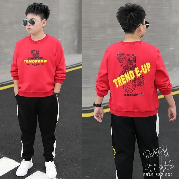 Bộ quần áo thu đông bé trai “TÔM“ 14-45kg, đồ dài tay ấm áp cho bé trai 4-14 tuổi. Vải da cá dày đẹp. Hàng may kỹ. B49