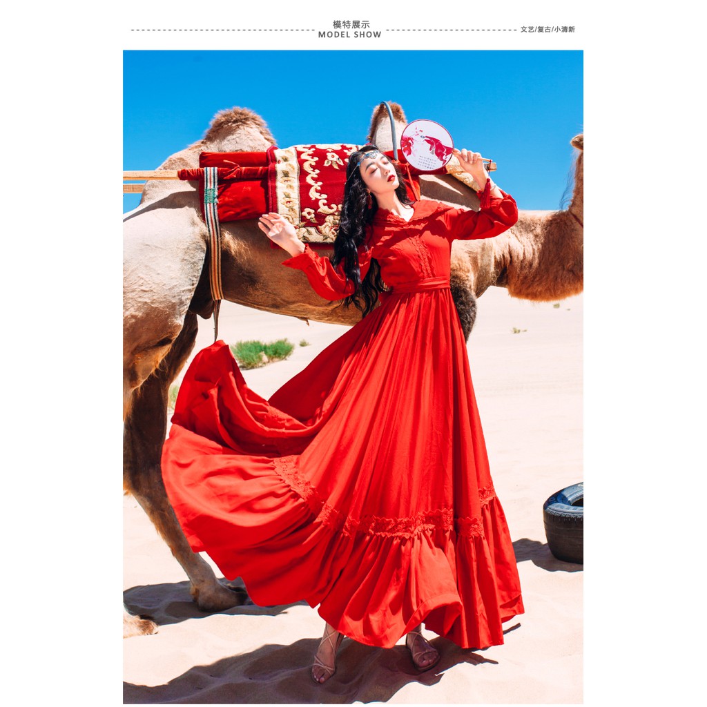 Đầm Đỏ Boho Maxi có nón - MUOJ - Phong Cách Bohemain - Hàng Cao Cấp -