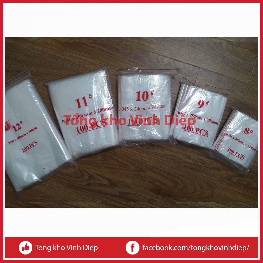 Túi zipper chỉ đỏ 100 túi/bịch cỡ nhỏ và vừa, túi zip số 1 2 3 4 5 6 7