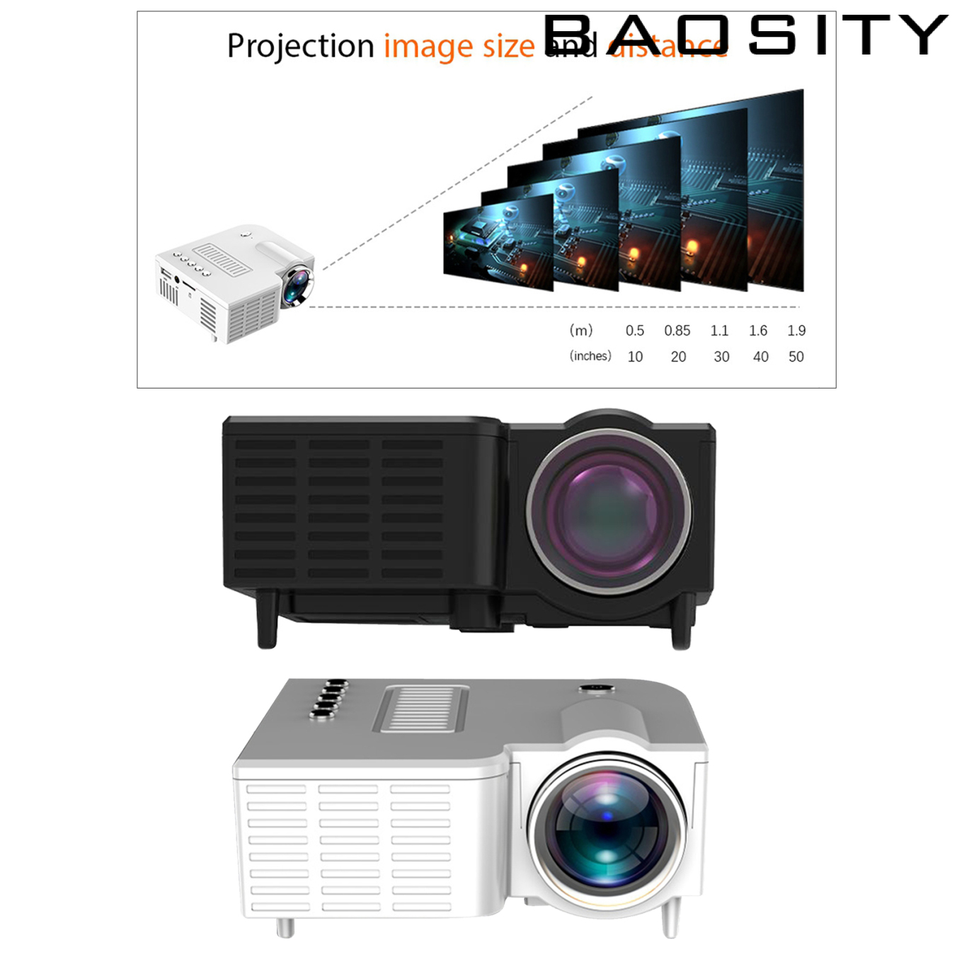 [BAOSITY]Native 1920X1080P Mini Portable Projector Wired for Home Office Outdoor Black