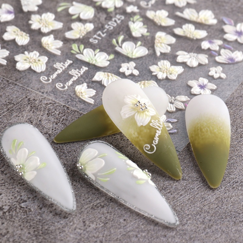 Nhãn Dán Acrylic Chạm Nổi Hình Hoa Hồng 5D Trang Trí Móng Tay DIY