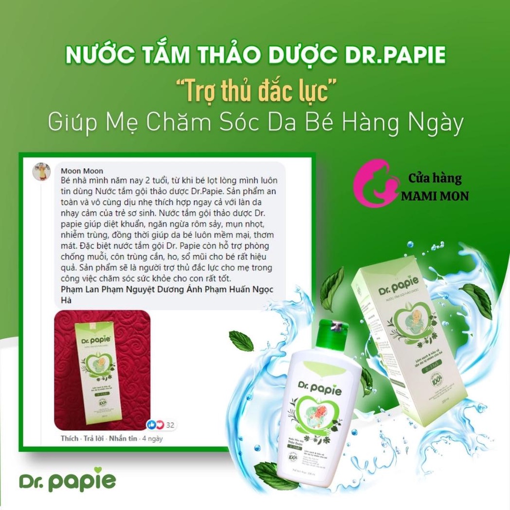 Nước lá tắm gội thảo dược an toàn cho bé sơ sinh Dr.papie Shop Mami Mon