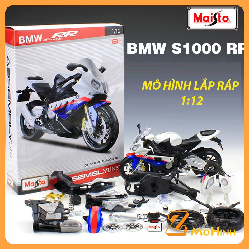 XE MÔ HÌNH LẮP RÁP xe Moto BMW S1000RR Trắng Xanh - Maisto tỷ lệ 1:12