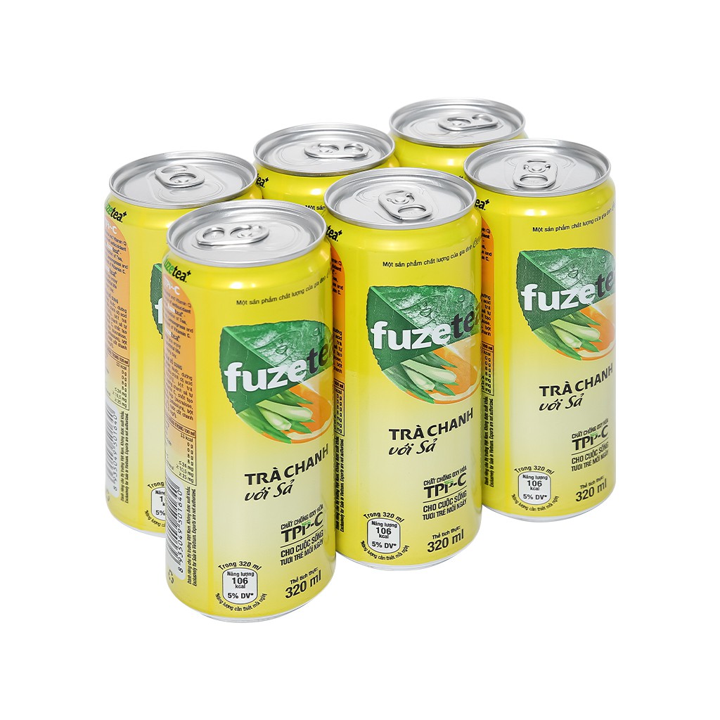 [ EXP:2022-07-08 ] Thùng 24 Lon Trà Chanh Với Sả Fuze Tea 320ml/lon