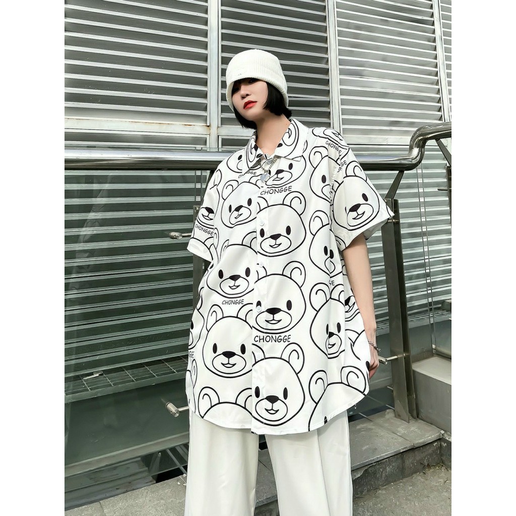 [Mã FAMAYMA2 giảm 10K đơn 50K] Áo sơ mi tay lỡ nam nữ MÀU TRẮNG HÌNH GẤU DỄ THƯƠNG Unisex | BigBuy360 - bigbuy360.vn