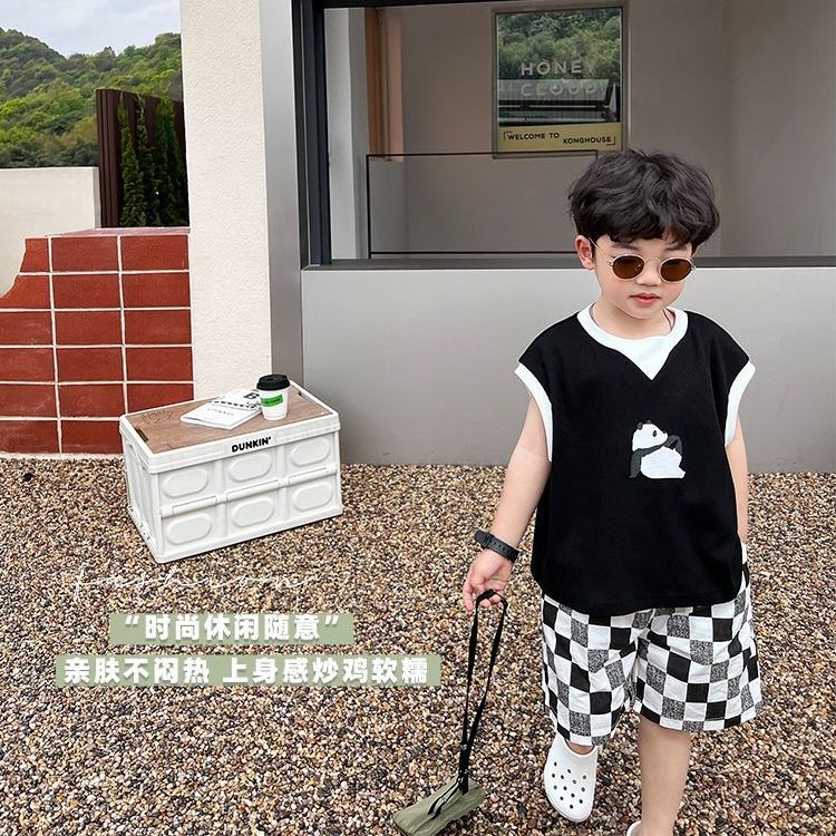 Bộ Quần Áo Sát Nách In Họa Tiết Hoạt Hình Phong Cách Hàn Quốc Thời Trang Mùa Hè Cho Bé Trai