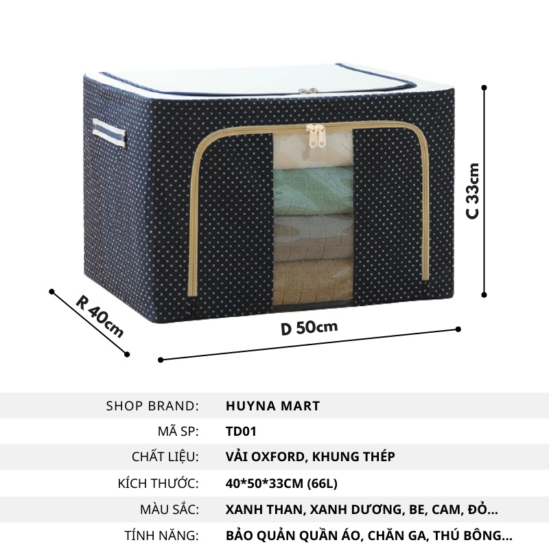 Hộp đựng quần áo chăn màn khung thép cao cấp loại to tiện lợi 66 Lit TD01(Đủ Loại)