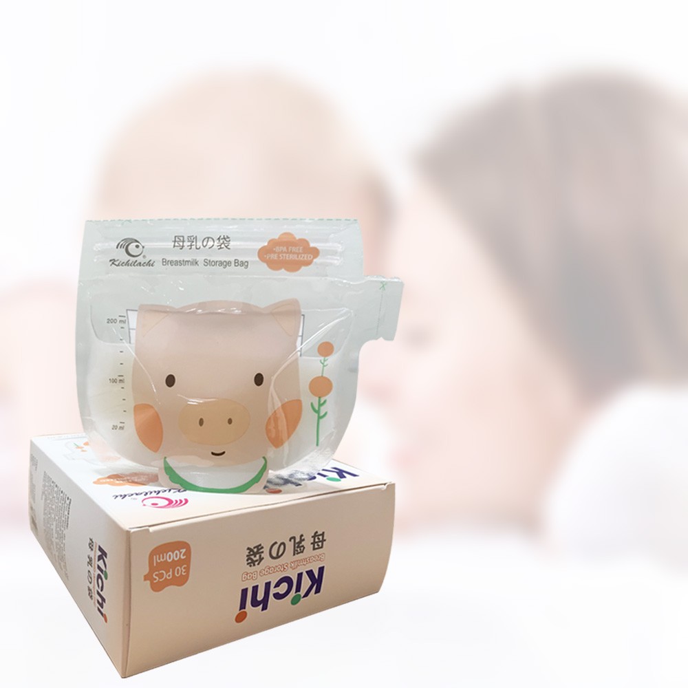 Hộp 32 túi trữ sữa Mẹ 200ml hình con Heo - Kichilachi K32V (Công Nghệ Japan)