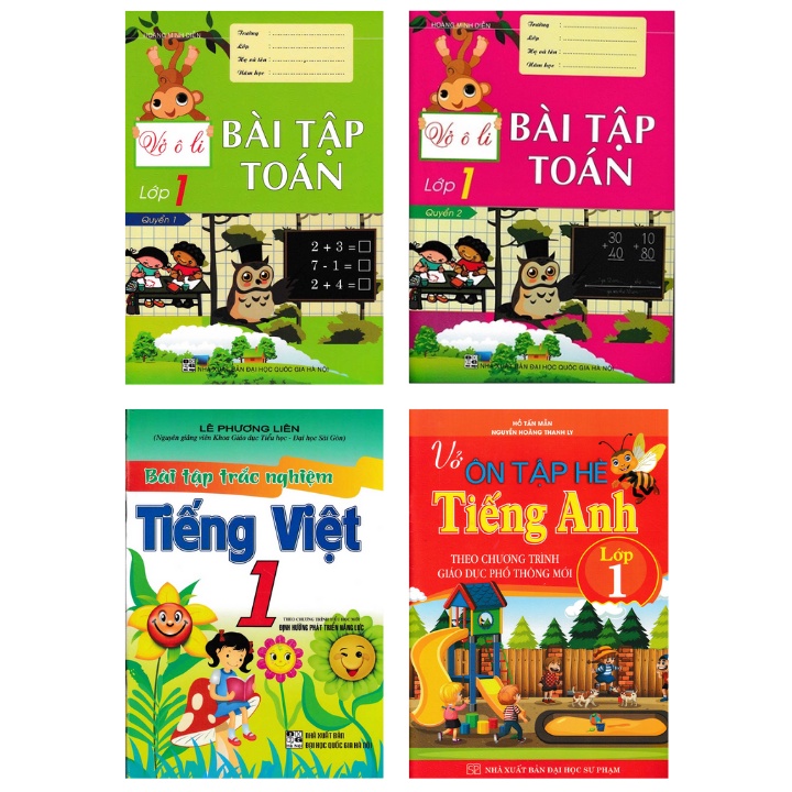 Sách - Combo Ôn Tập Hè Lớp 1 Toán + Văn + Anh : Theo Chương Trình Mới (Bộ 4 Cuốn)