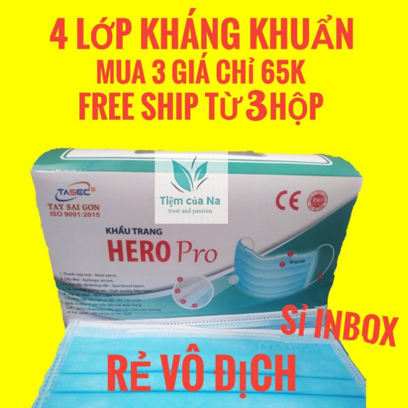 [Mã FMCGSALE giảm 5% đơn 250K] [Có sẵn] Hộp 50 cái khẩu trang y tế 4 lớp Hero Pro