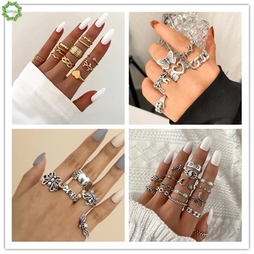 Bộ nhẫn đeo đốt ngón tay nhiều kiểu họa tiết phong cách Bohemia cổ điển cho nữ