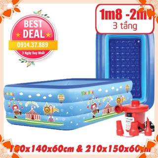 [ Nhập mã KAY3 giảm 20k đơn 350k] Bể Bơi Phao Cho Bé – 1m8 + 2m1 - 3 Tầng - Có Đáy Chống Trượt