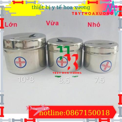 Hộp Inox Tròn Cỡ Trung Y Tế - Hộp Đựng Bông Gòn phi 8 , kích  thước 8,5x7cm