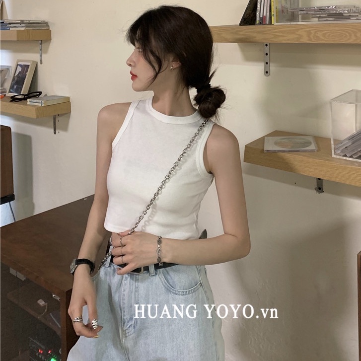 Áo Hai Dây Cổ Tròn Màu Trơn Dáng Ôm Thời Trang Mùa Hè Dành Cho Nữ