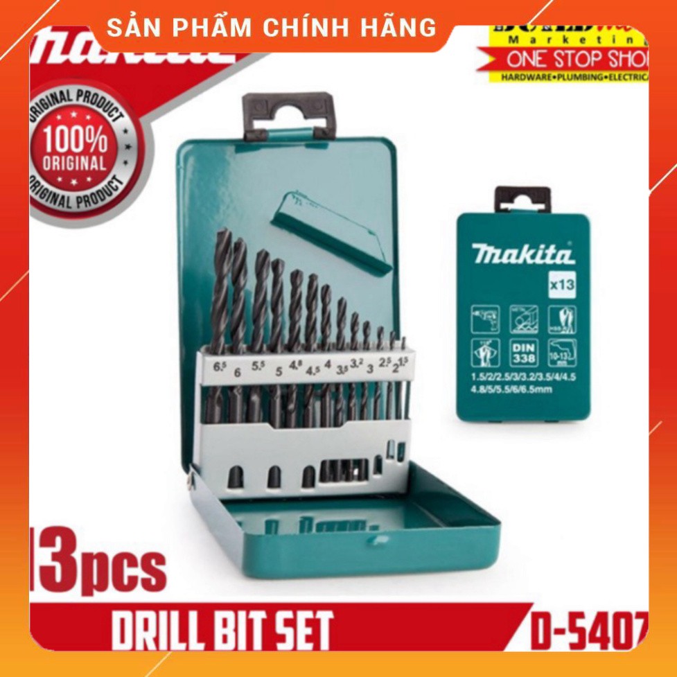 D-54075 Bộ 13 mũi khoan sắt HSS Chính hãng Makita (Bảo quản trong hộp sắt) .